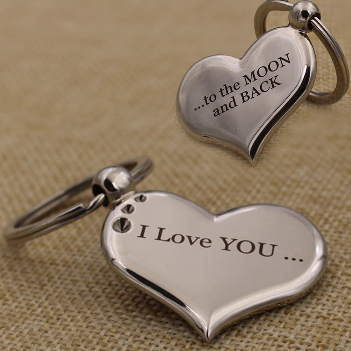 Heart Keychain I Love You to the Moon and Back Both Sides Engraved - 1 pcs